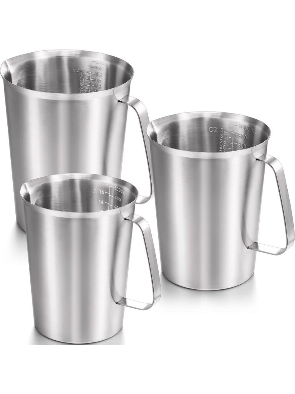 3 Pack Stainless Steel Measuring Cups Set - 16/32/64 oz Metal Pitchers for